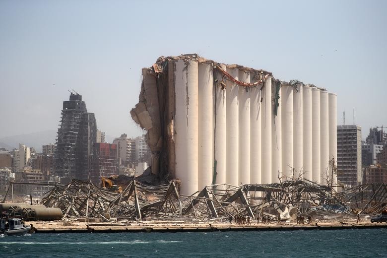 A general view shows the damaged grain silo following Tuesday's blast in Beirut's port area, Lebanon. REUTERS/Hannah McKay